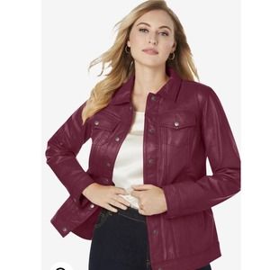 Jessica London Red Genuine Leather jacket / coat size 18W